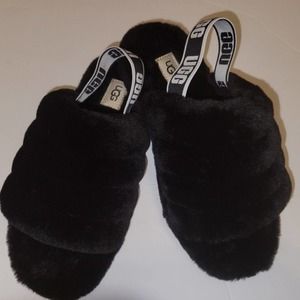 Girls UGG fluff yeah black slip on shoes girls or womens new